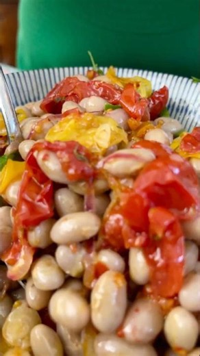 Fresh Borlotti bean salad with cherry tomatoes, a summer side dish