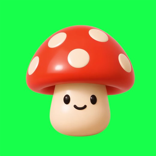 Cute cartoon mushroom character animation, transparent 4K video, green screen | Premium Stock Video Footage
