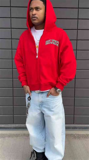 Red Zip Up Streetwear Hoodie Drop Timeless Everyday Style