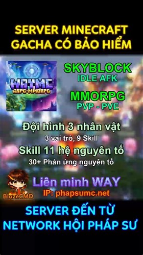 Server Minecraft RPG Gacha siêu VIP: Gacha có bảo hiểm, Nhân vật, 11 nguyên tố | IP: phapsumc.net
