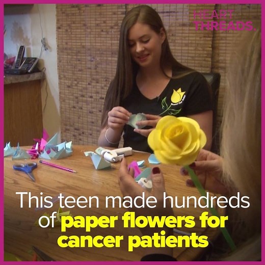 697K views · 152 reactions | When Sarah learned some cancer patients can’t have fresh flowers, she got to work making paper flowers. | HeartThreads | Facebook
