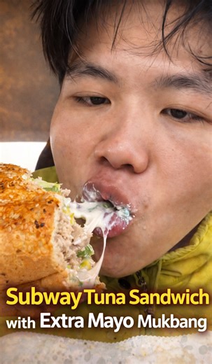Subway tuna sandwich with extra mayo mukbang
