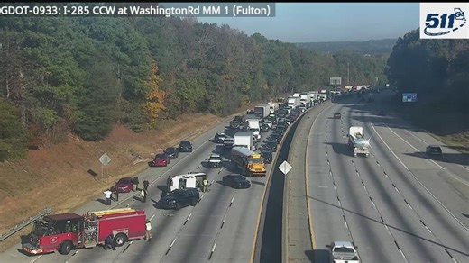Traffic Alert: All lanes shut down on I-285 SB at Washington Road in Fulton Co. after crash