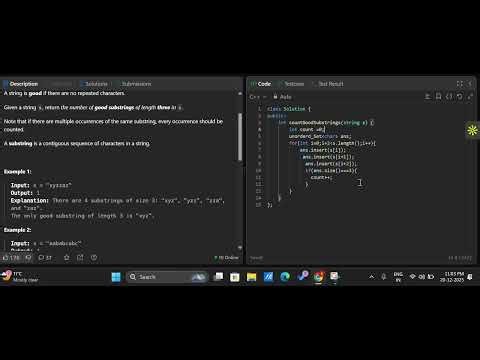 LeetCode 1876 | Substrings of Size 3 with Distinct Characters | Set Approach | DSA in C++ | Day 10