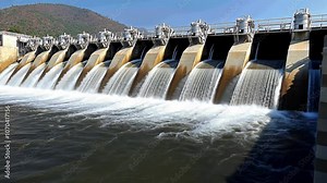 Dam Spillway with Rushing Water, river, waterfall, dam wall, flood control, hydroelectric power