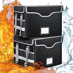 Fireproof File Box for Documents(2 Pack) - Fireproof Document Box with Lock, Collapsible Document Organizer Box with Handles, Portable Fire Proof Document Storage Box for Hanging Letter/Legal Folder