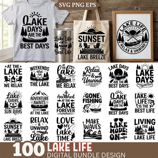 Lake Life SVG Bundle, Camping, Fishing, Boating Designs (svg, Png, Eps Files) - Etsy