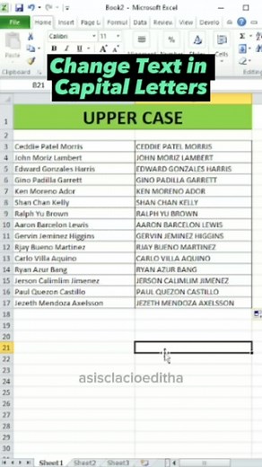 Change Text in Capital Letters in Excel #shortcutkeys #tricks #exceltutorial #keyboard #microsoftbasictutorial #myfbreelsvideo | Editha Asis Landicho