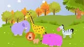 Group animation of wild animals standing in the forest. Cartoon in 4k...