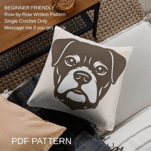 Dog | Boxer | Small Crochet Pattern PDF - Written Instructions for Pillow, Tote, Wall Hanging, Afghan Block - Etsy