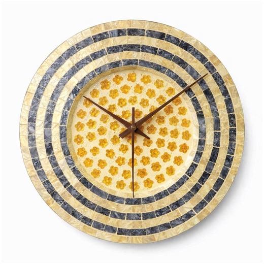 Yellow Floral Shell Mosaic Wall Clock, Coastal Handmade Decor (13 Inch) - Etsy