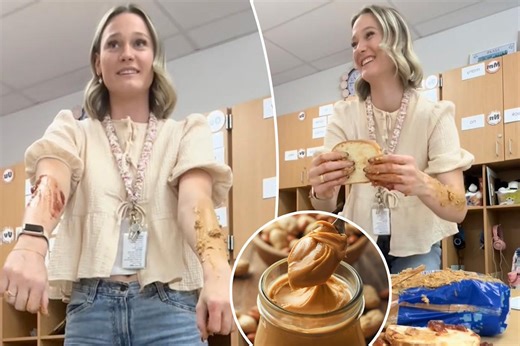 Teacher smears peanut butter all over herself in class — and it’s actually a brilliant lesson
