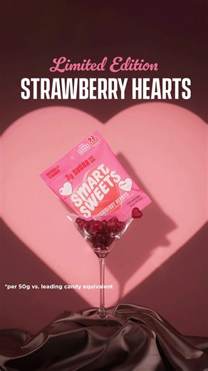 NEW Strawberry Hearts! With 92% less sugar than traditional candy and customizable gifting labels, these feel-good candies are made for sharing🍓 | SmartSweets