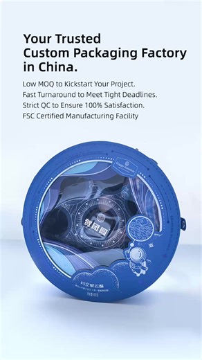 This Circular Packaging is a Viral Sensation 🚀 Stunning circular gift box ✨ Premium blue finish transparent window. Space-themed luxury design. Customizable & eco-friendly (FSC certified). Perfect for premium snacks & gifting. #PackagingDesign #LuxuryPackaging #CustomPackaging #GiftBox #EcoFriendlyPackaging