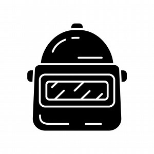 Game helmet glyph icon. Virtual video game protective gear, armor. Player, warrior, soldier protection, safety. Welding helmet. Esport safe inventory. Silhouette symbol. Vector isolated illustration