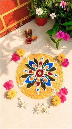 Easy Beautiful Flower Rangoli Design 🌸 | Simple Daily Rangoli for Home Entrance | Beginners Rangoli
