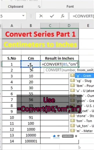 Convert centimetres to inches #excel #exceltips #exceltricks #vlookup #exceltutorial
