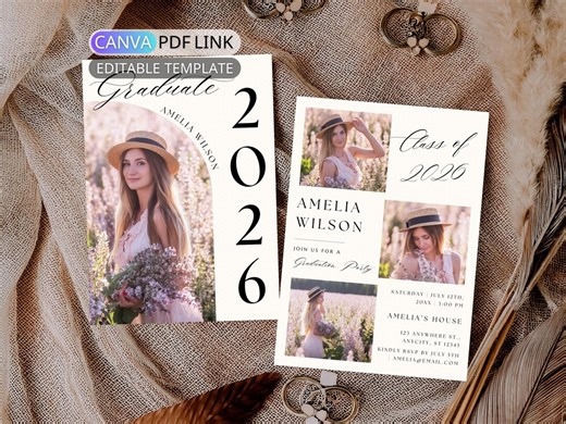Boho Graduation Announcement Card: Modern Graduation Invitation Digital Multiple Photo Graduation Party Invite Senior Grad Party Editable - Etsy