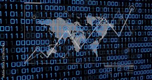 Scrolling binary digits starting map fading graph drawing retracting visualizing data peaks