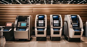 Self-checkout checkouts in a store. Self service.