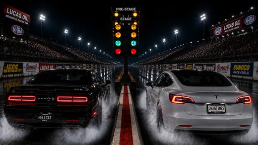 707HP Dodge Hellcat vs Tesla Model 3 Performance drag race