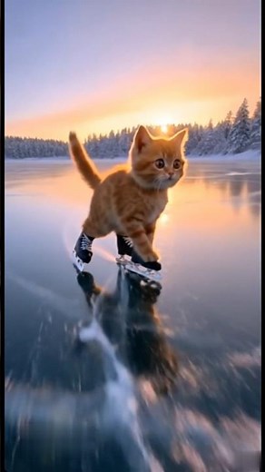 Amazing Cat Ice Skating on Frozen Sea! ❄️⛸️ #cat #shorts