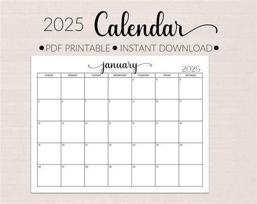 2025 Monthly Printable Calendar: Landscape Planner (PDF Download) - Etsy