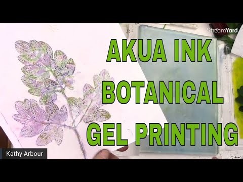 Akua Ink Gel Plate Printing with Stencils and Leaves