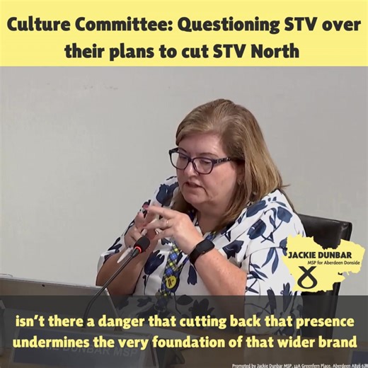 Earlier today, I questioned Rufus Radcliffe, CEO at STV, around their plans to cut STV North at The Scottish Parliament's Culture Committee. 300,000 folk tunes into STV News North last night, I wouldn't call 300,000 folk nobody. | Jackie Dunbar SNP