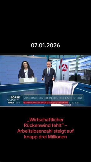 Mehr als 2,9 Millionen Menschen ohne Job – so viele waren es schon seit 15 Jahren nicht mehr in einem Dezember. Arbeitsagentur-Chefin Andrea Nahles spricht von einer „ungünstigen Richtung“. Trotzdem hofft sie, dass die Talsohle erreicht ist. Die Zahl der Arbeitslosen in Deutschland ist im Dezember im Vergleich zum Vormonat um 23.000 auf 2,908 Millionen gestiegen. Das sind 101.000 mehr als im Dezember 2024, wie die Bundesagentur für Arbeit in Nürnberg mitteilte. Die Arbeitslosenquote stieg im Ver