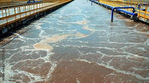 Tank or reservoir for biological purification and cleaning of dirty sewage water by active sludge. Modern technologies in wastewater treatment plant
