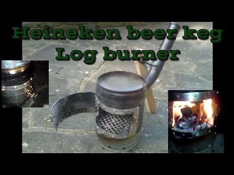 wood burner stove made from heineken keg