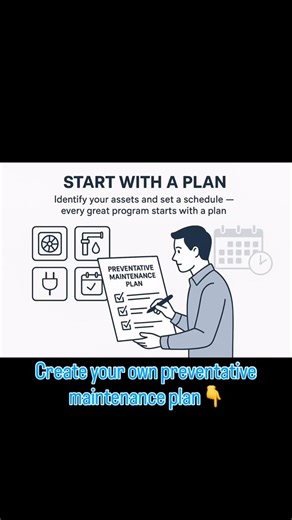 Building Maintenance Consulting on Instagram: "Starting a Preventive Maintenance Plan for Your Building • Create an asset list – Walk the property and document all major equipment, systems, and building components (HVAC, plumbing, roofs, fire safety systems, elevators, etc.). • Identify maintenance tasks – For each asset, list the routine tasks recommended by manufacturers or industry standards. • Set maintenance intervals – Assign clear schedules (daily, weekly, monthly, quarterly, annually) fo