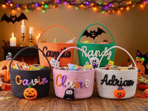 Personalized Halloween Treat Basket,trick or Treat Bag,halloween Candy Basket,trick or Treat Basket,candy Tote,halloween Gift,halloween Tote - Etsy