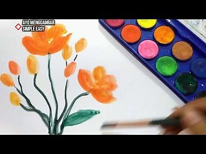 MELUKIS BUNGA DENGAN CAT AIR MUDAH/HOW TO DRAW FLOWER WITH WATERCOLOR EASY