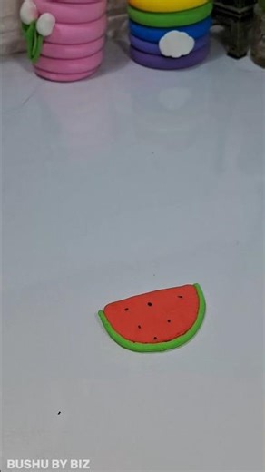 Mini Clay Watermelon 🍉 | Cute Miniature Watermelon Slice | Easy DIY Clay Fruit | Bushu Art and Craf