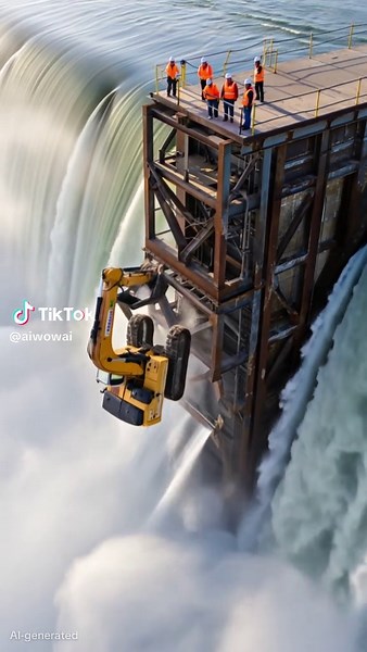 Excavator's Last Struggle on the Dam: A Dramatic Fall