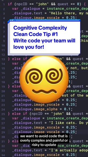 🚀Cognitive Complexity Tip 1: Write code your team will love you for #CleanCode #techtok #fyp #codetok #coding #python #pythonprogramming #dev