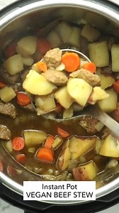 Cozy vegan beef stew with tender carrots and potatoes is super simple to make in the Instant Pot or on the stove. This beefless stew is a quick, easy, one-pot vegan dinner that you are going to love! INGREDIENTS ▢ 1 tablespoon olive oil - optional - you can water-fry, if you prefer ▢ 1 9 ounce package vegan beef tips - still frozen is fine ▢ 1 cup diced sweet onion ▢ 2 cups sliced carrots - think ½" rounds ▢ 3 medium red potatoes - cut into 1" cubes, about 3 cups ▢ 1 ½ cups water - Use 2 ½ cups 