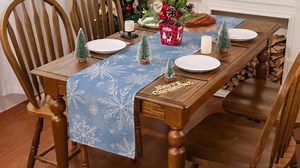Winter Christmas Table Runner, Snowflakes Light Blue Dining Decorations Decor, 13x48 inch, Polyester