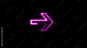A glowing directional colorful arrow neon sign. abstract left neon arrow with animation background. Flashing neon icon to the right arrow. neon arrow sign. right neon arrow.