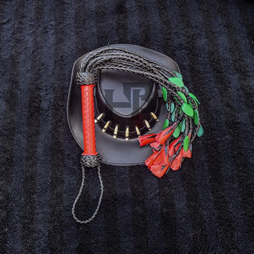 Handmade Leather Flogger Whip – Red Roses & Green Petals, 9" Handle, 24" Cowhide Tails - Etsy
