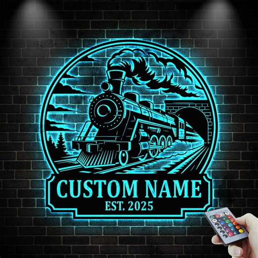 Custom Train Metal Sign With Led Light, Metal Train Art Sign, Railroad Metal Wall Sign, Steam Engine Train Sign, Train Driver Name Sign - Etsy