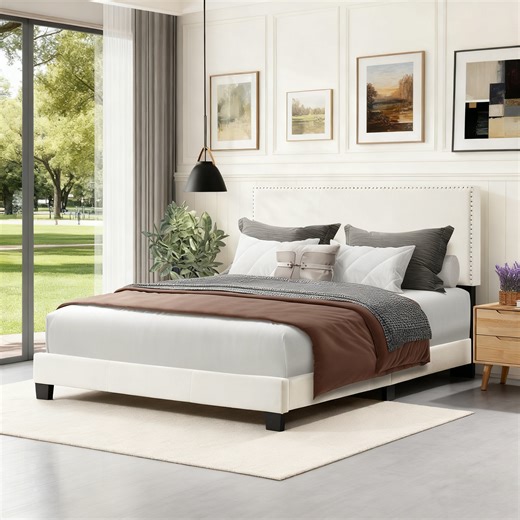 Latitude Run® Linen Upholstered Platform Bed With Durable Frame And Elegant Design, For Modern Bedrooms. | Wayfair