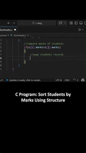 Sort Students by Marks Using Structure in C | Array of Structures Program #CProgramming #coding