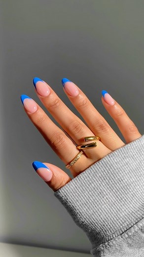 Cerise 🍒 on Instagram: "it’s been a while since i’ve done this method but it was so quick n easy!! ✨💙🦋 using @modelones • primer & dehydrator • medium almond soft gel tips • builder gel nude base b0015 • blue gel polish up to 60% off modelones for prime day + extra 10% off w code ‘glossypd10’ on select items, linked on my sf under the pic of this look💫* *ad _____ #gelnails #gelxnails #brokennail #modelones #primedaynails #frenchnails #summernails #diynails #nailart #nailtrends #nailinspo #na