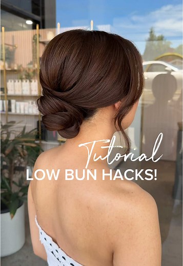 LOW BUN HACKS! 4 key things I like to keep in mind when creating a low clean bun! 1. Ask the client if she wants it low but off the neck or sitting on the neck. This will determine how low I place my ponytail! 2. ALWAYS use padding unless her hair is like extremely crazy thick. If she was medium to thick hair I’d still use padding but just a tiny amount. I feel like this helps give the pins a base it grip to! 3. I use more creams than hairspray! I don’t like that crunchy look. I love my @kykhair