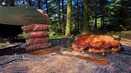 Watch how this juicy steak turns perfect over open fire
