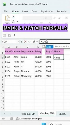 Find Employee Name by ID using INDEX MATCH in Excel 🔍
