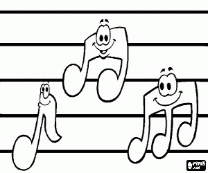 Three smiling musical notes coloring page printable game